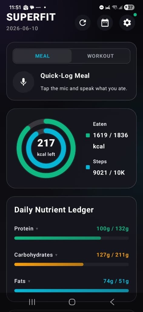 Superfit Dark Mode App Screenshot
