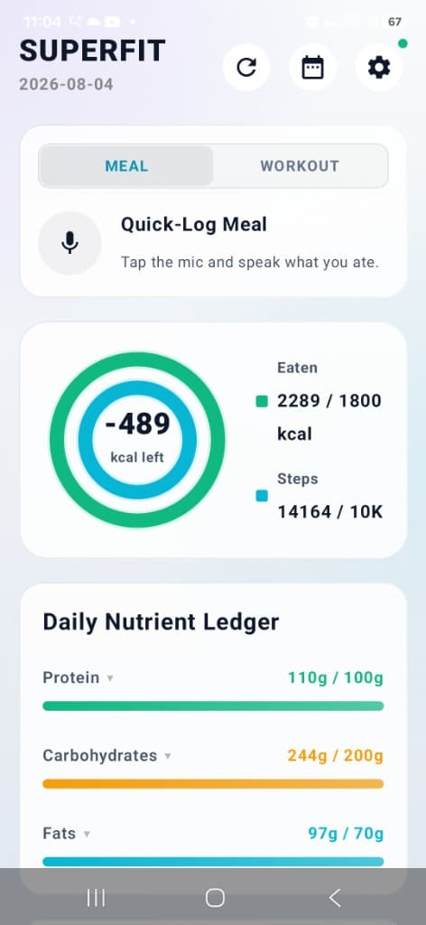 Superfit Light Mode App Screenshot